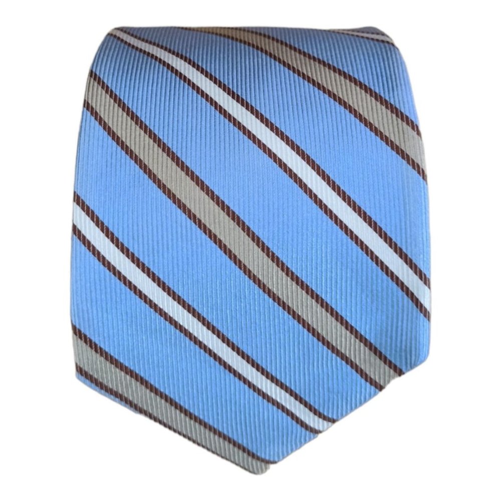 BARBA 7FOLD XL Blue Striped Silk Tie HANDMADE ITALY 63"/ 3.8" EC